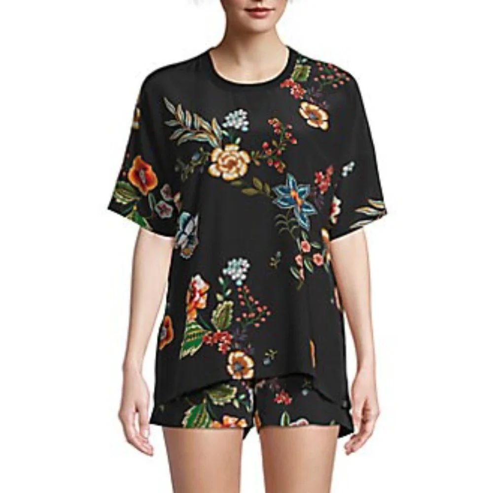 135.20 E Johnny Was NWT Set Annalyn Silk Top & Shorts 2 piece bundle Black Multi